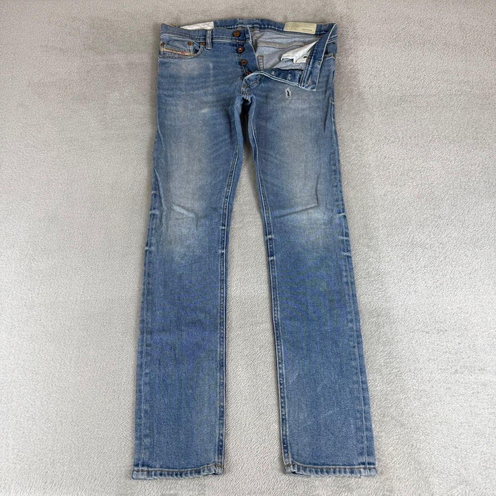 Diesel Tepphar Slim Carrot Jeans Mens 29x32 Blue Button Fly Distressed Stretch